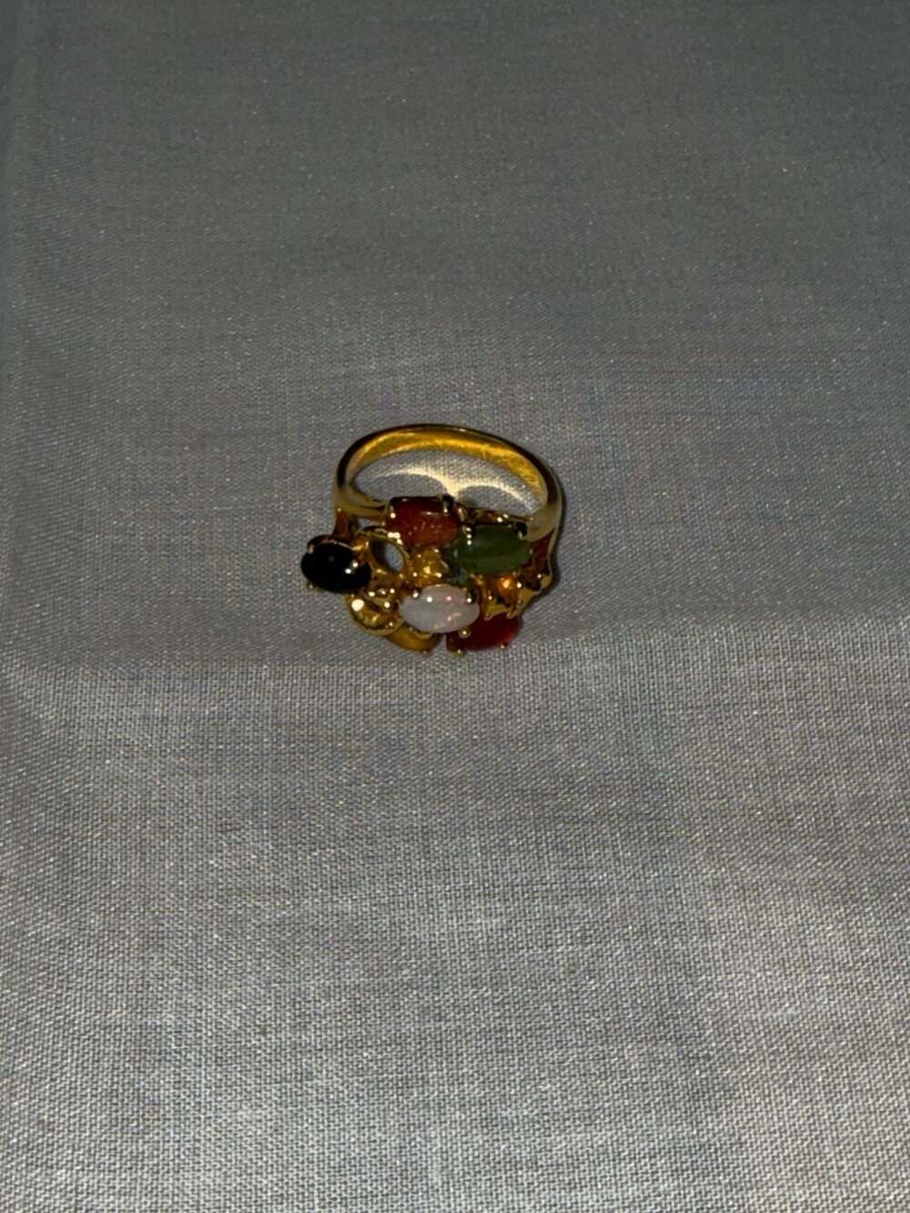 Gold-Tone Gem Stone and Crystal Cluster Ring size 6